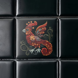 Whimsical Red Bird Kakelplatta