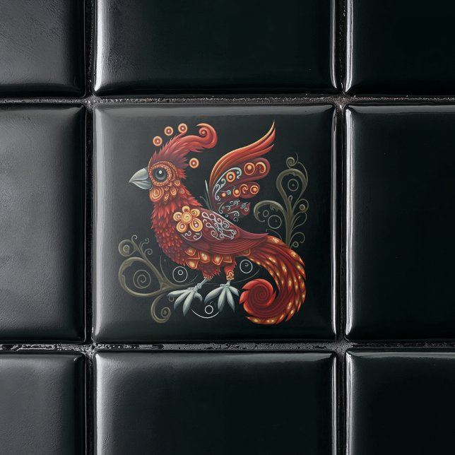 Whimsical Red Bird Kakelplatta (Skapare uppladdad)