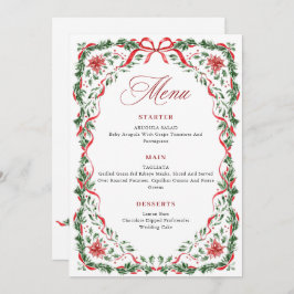 Whimsical Red Bow Printable Christmas Menu Card Inbjudningar