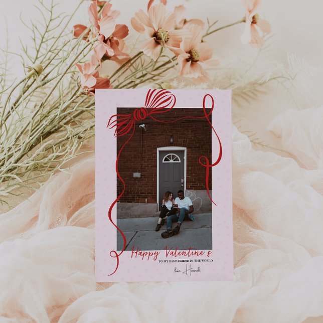 Whimsical Red Bow Valentine’s Photo Card Kort (Skapare uppladdad)