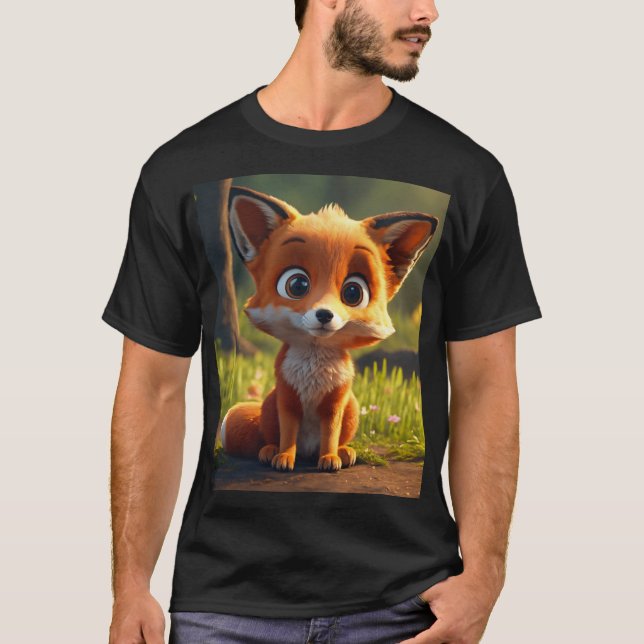 Whimsical Red Fox T-Shirt - lekfull ängskorpa (Framsida)