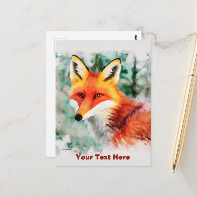 Whimsical Red Fox Vykort (Fram/Back In Situ)