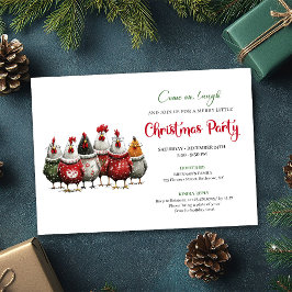 Whimsical Red Green Chickens Christmas Party  Inbjudningar