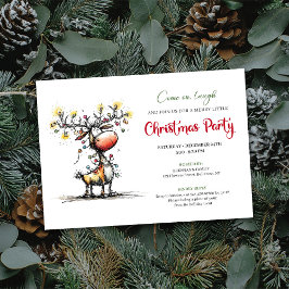 Whimsical Red Green Reindeer Christmas Invitation Inbjudningar