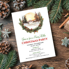 Whimsical Red Green Winter Scene Party Invitation Inbjudningar