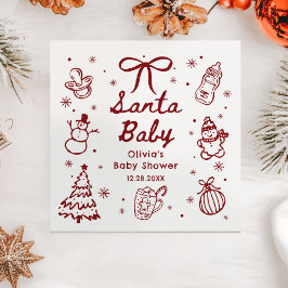 Whimsical Red Hand Drawn Christmas Baby Shower Pappersservett
