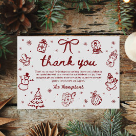 Whimsical Red Hand Drawn Christmas Baby Shower Tack Kort