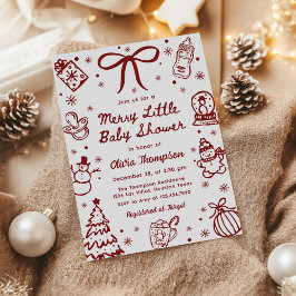 Whimsical Red Hand Drawn Merry Little Baby Shower Inbjudningar