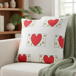 Whimsical Red Heart and Gold Stars Christmas Throw Kudde