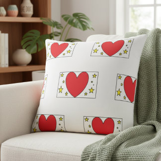 Whimsical Red Heart and Gold Stars Christmas Throw Kudde