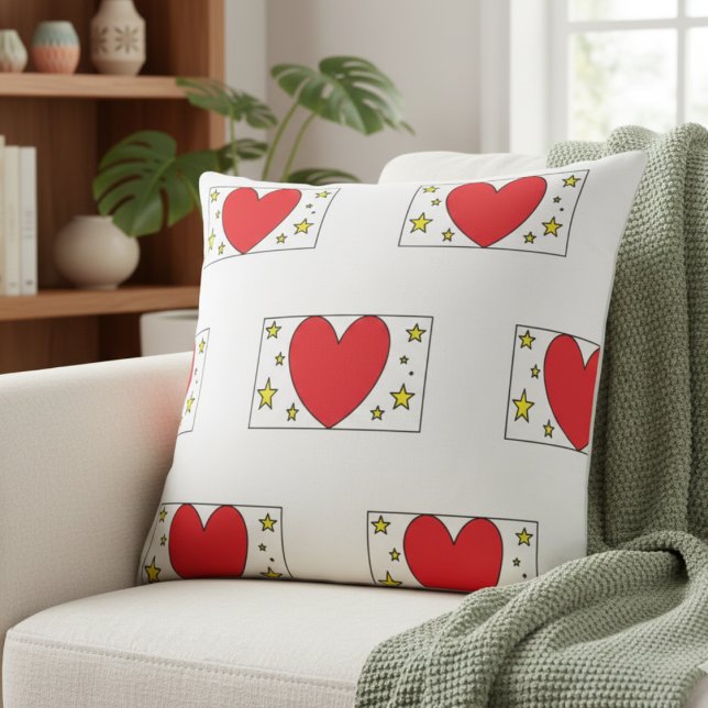 Whimsical Red Heart and Gold Stars Christmas Throw Kudde (Skapare uppladdad)
