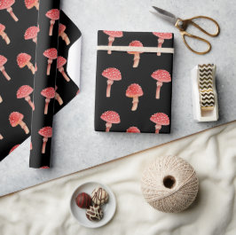Whimsical Red Mushroom | Toadstool Black Woodland Presentpapper