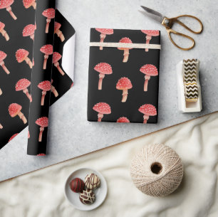 Whimsical Red Mushroom Toadstool Black Woodland Presentpapper