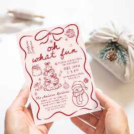 Whimsical Red Oh What Fun Christmas Party Inbjudningar