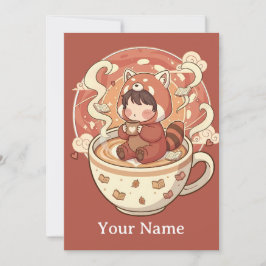 Whimsical Red Panda Coffee Greeting Card Julkort