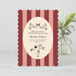 Whimsical Red Pink Striped Scribble Bachelorette Inbjudningar