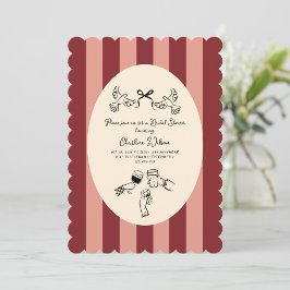 Whimsical Red Pink Striped Scribble Bridal Shower Inbjudningar