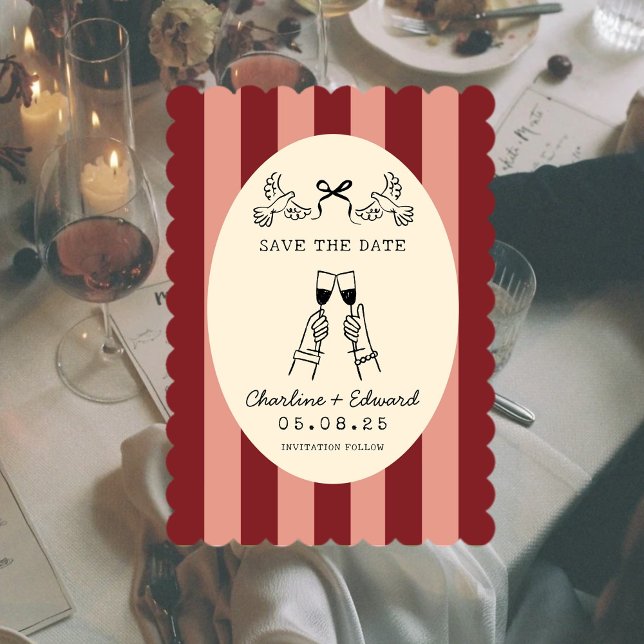 Whimsical Red Pink Striped Scribble Save the Date  Inbjudningar (Skapare uppladdad)