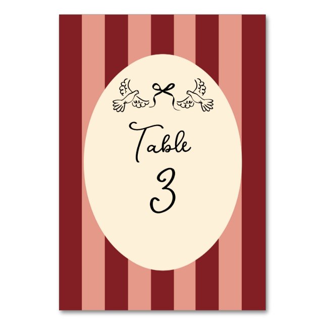 Whimsical Red Pink Striped Wedding Table Number  Bordsnummer (Framsidan)