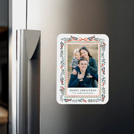 Whimsical Red Ribbon and Greenery 2 Photo Magnet