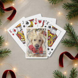 Whimsical Red Ribbon Pet Photo God jul Casinokort