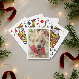 Whimsical Red Ribbon Pet Photo God jul Casinokort