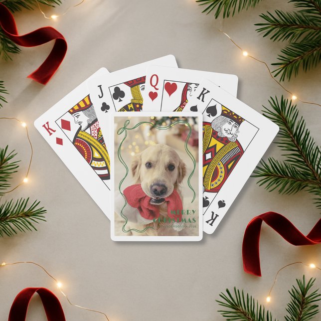 Whimsical Red Ribbon Pet Photo God jul Casinokort (Skapare uppladdad)