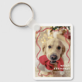Whimsical Red Ribbon Pet Photo God jul Nyckelring