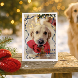 Whimsical Red Ribbon Pet Photo God jul Vykort