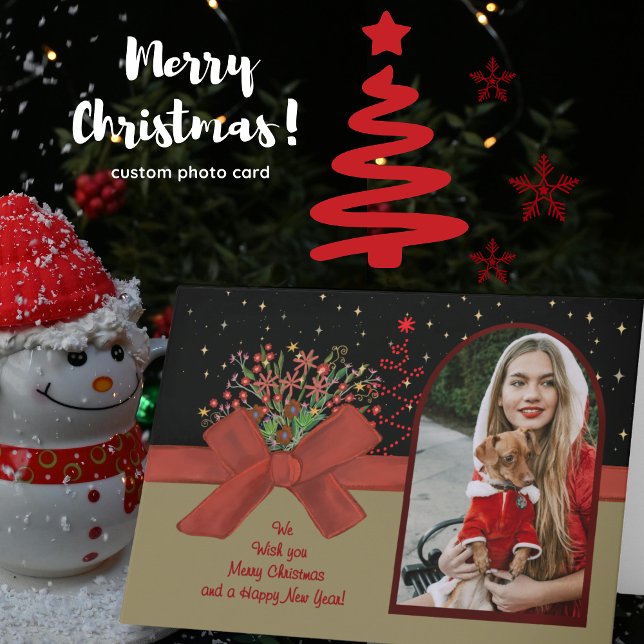 Whimsical Red Riding Hood Foto Julkort  Helgkort (Whimsical Red Riding Hood Photo Christmas Card)