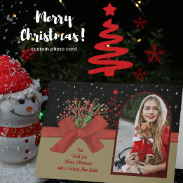 Whimsical Red Riding Hood Photo Christmas Card Helgkort