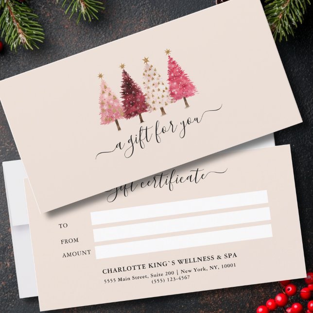 Whimsical Red Rosa  Beige Gift Certificate (Custom Whimsical Red Pink Blush-Beige Business Salon Gift Certificate)