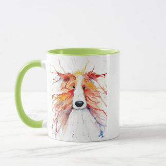Whimsical red rough collie mug mugg