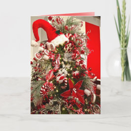 Whimsical Red & White Candy ThMeed Julgran Helgkort