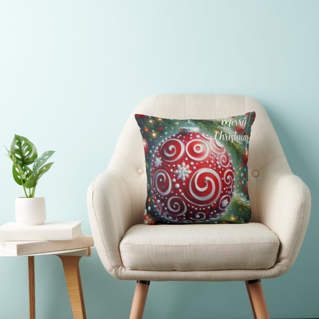 Whimsical Red White Ornament Swirls Säsong Kudde (Stol)