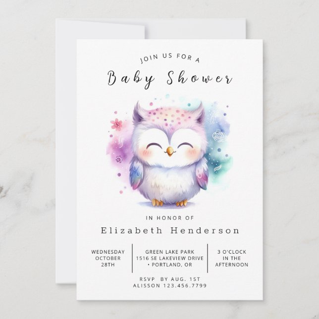 Whimsical redigerbar ugglebabyshower inbjudningar (Framsida)