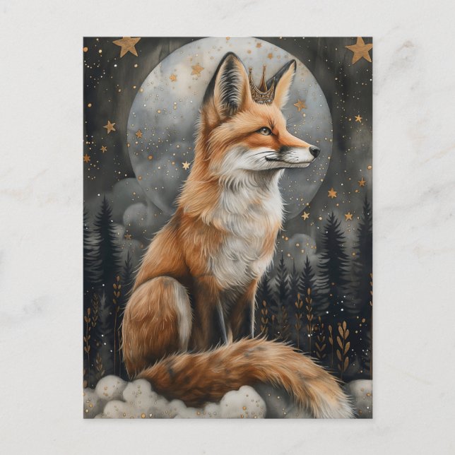 Whimsical Regal Red Fox in Mystic Moonlight Vykort (Framsida)