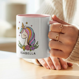 Whimsical regnbåge enhörning Personligt namn Kaffemugg
