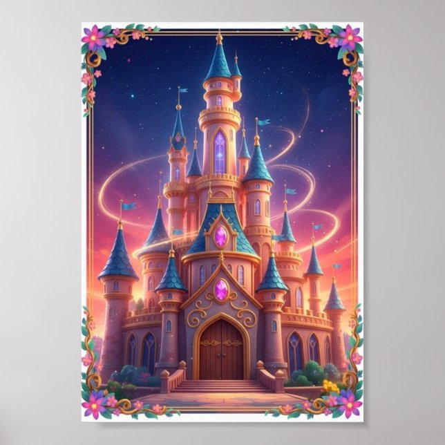 Whimsical Regnbågs Slott Magisk Fantasy Affisch (Framsidan)