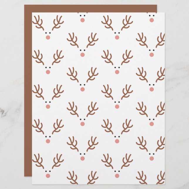 Whimsical Reindeer Boho Pattern Scrapbook Paper (Fram/baksida)