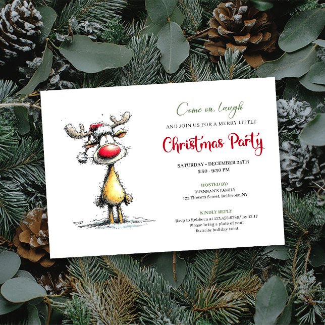 Whimsical Reindeer Editable Christmas Invitation Inbjudningar (Whimsical Reindeer Editable Christmas Invitation)