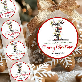 Whimsical reindeer sticker cartoon Christmas charm Runt Klistermärke