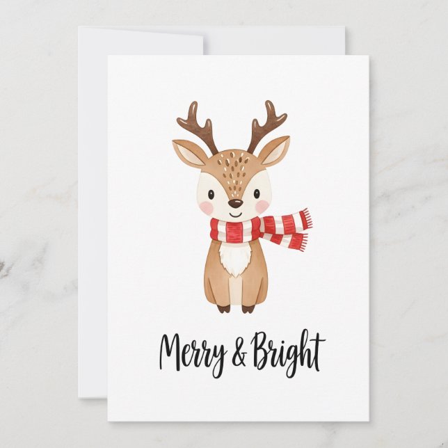 Whimsical Reindeer Watercolor Christmas Card Julkort (Framsida)
