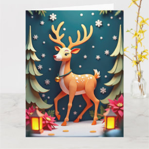 Whimsical Ren i Snöig Skog Jul Konst Kort