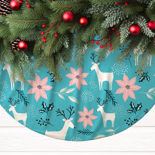 Whimsical Renar och Poinsettia Jul Julgransmatta Borstad Polyester (Skapare uppladdad)