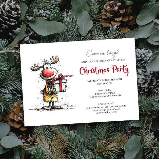 Whimsical Renhjort Digital Julfestkort Inbjudningar (Whimsical Reindeer Digital Christmas Party Card)