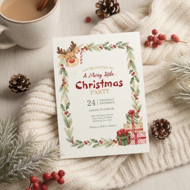 Whimsical Renjurs Julfestinladning Inbjudningar (Playful Holiday Event)