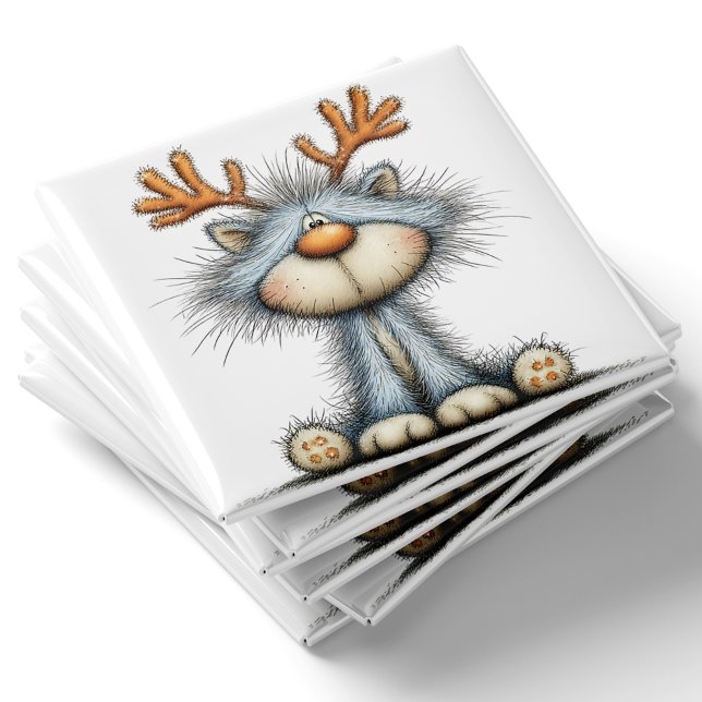 Whimsical Renkatt Julmagnet Magnet (Whimsical Reindeer Cat Christmas Magnet by PiggyPrint Stickers.)