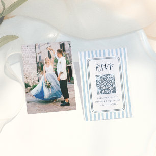 Whimsical Retro Blå Ränder Bröllop RSVP Tilläggskort