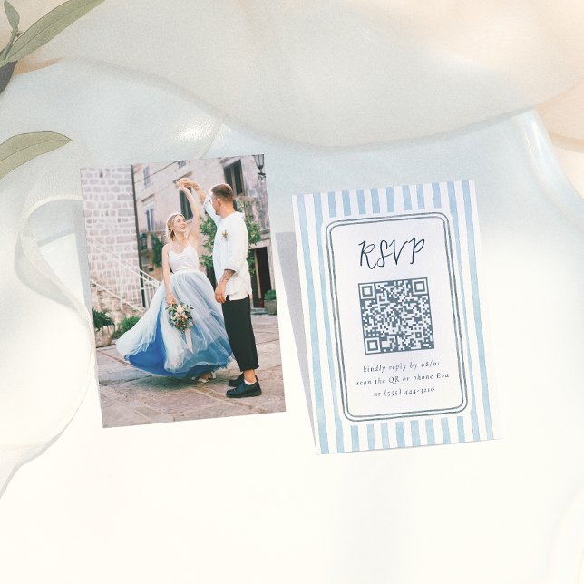 Whimsical Retro Blå Ränder Bröllop RSVP  Tilläggskort (Skapare uppladdad)